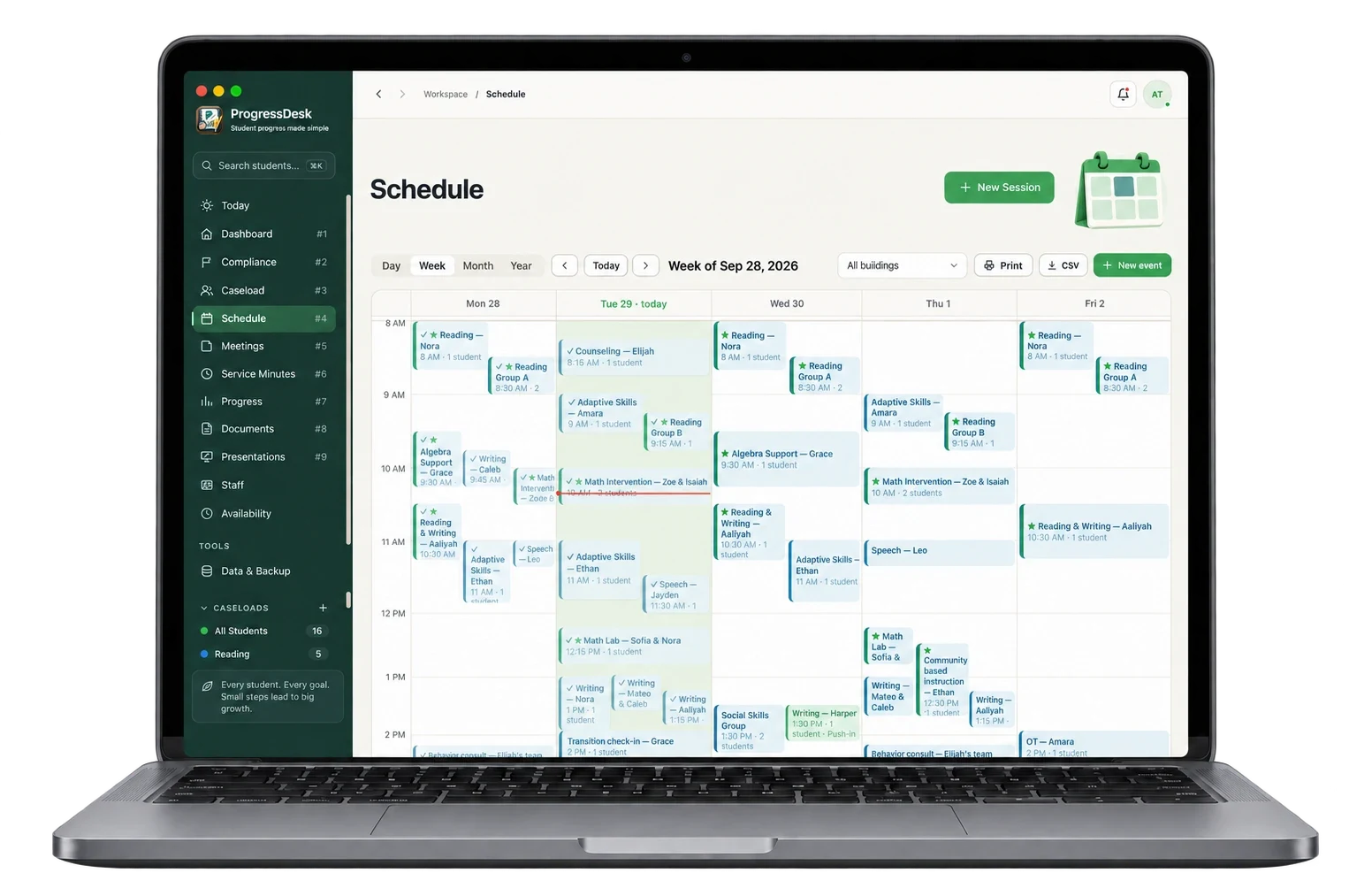 ProgressDesk weekly service schedule